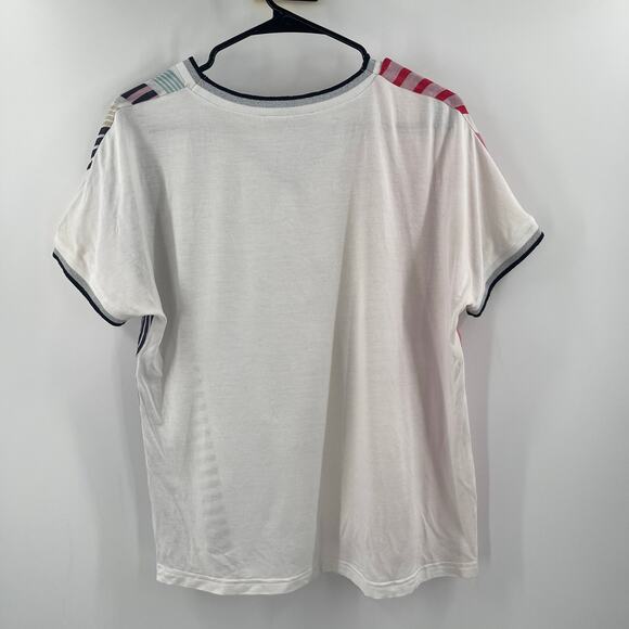VILAGALLO Top Size Small Stripes Linen Blend Short Sleeve Multi Color V-Neck - Picture 2 of 11